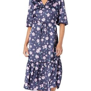 Draper James Martina Zinnia Floral Midi Dress in Navy and Pink